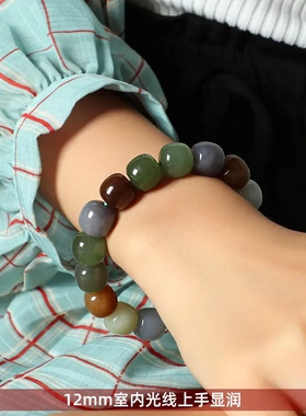 新疆多宝和田玉单圈老型珠桶珠DIY男女款简约清新情侣手链饰品