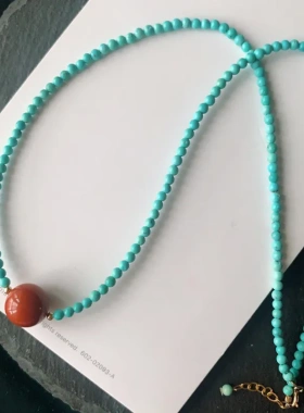 绿松石小米珠锁骨链 南红玛瑙项链女 细小款项链女礼物项饰