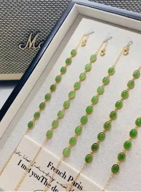 天然和田玉老坑碧玉阳绿蛋面精美手串手链S925银5mm 7mm面