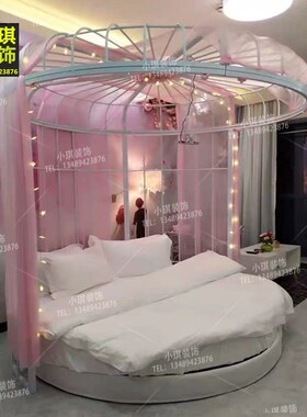 创意铁艺大圆床儿童公主床单双人床时尚情侣婚床酒店装饰大型鸟笼
