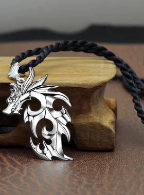 实心s925纯银龙头吊坠男士项链霸气龙项坠韩版个性潮银饰品刻字