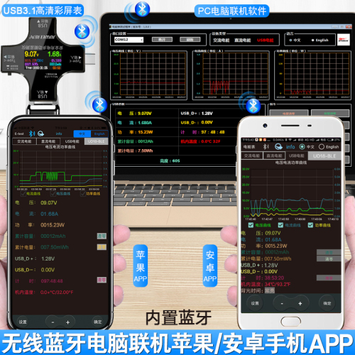 炬为Type-cpd手机充电器检测仪直流数字电压电流表功率计usb测试