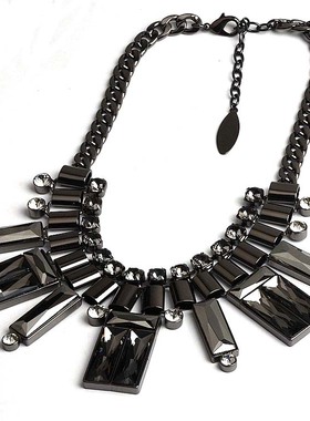 女士黑色水晶宝石短款项链