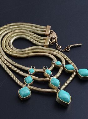 欧美多层蓝松石做旧色项链特价