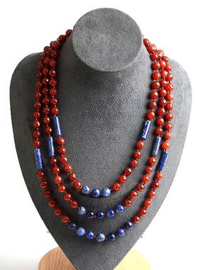 新品轻奢气质蓝松石多层项链民族风夸张高贵红玛瑙石项饰配饰