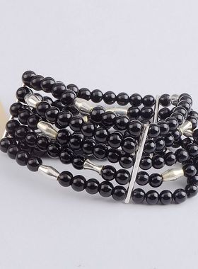 欧美风夸张黑色玻璃珠弹力手链