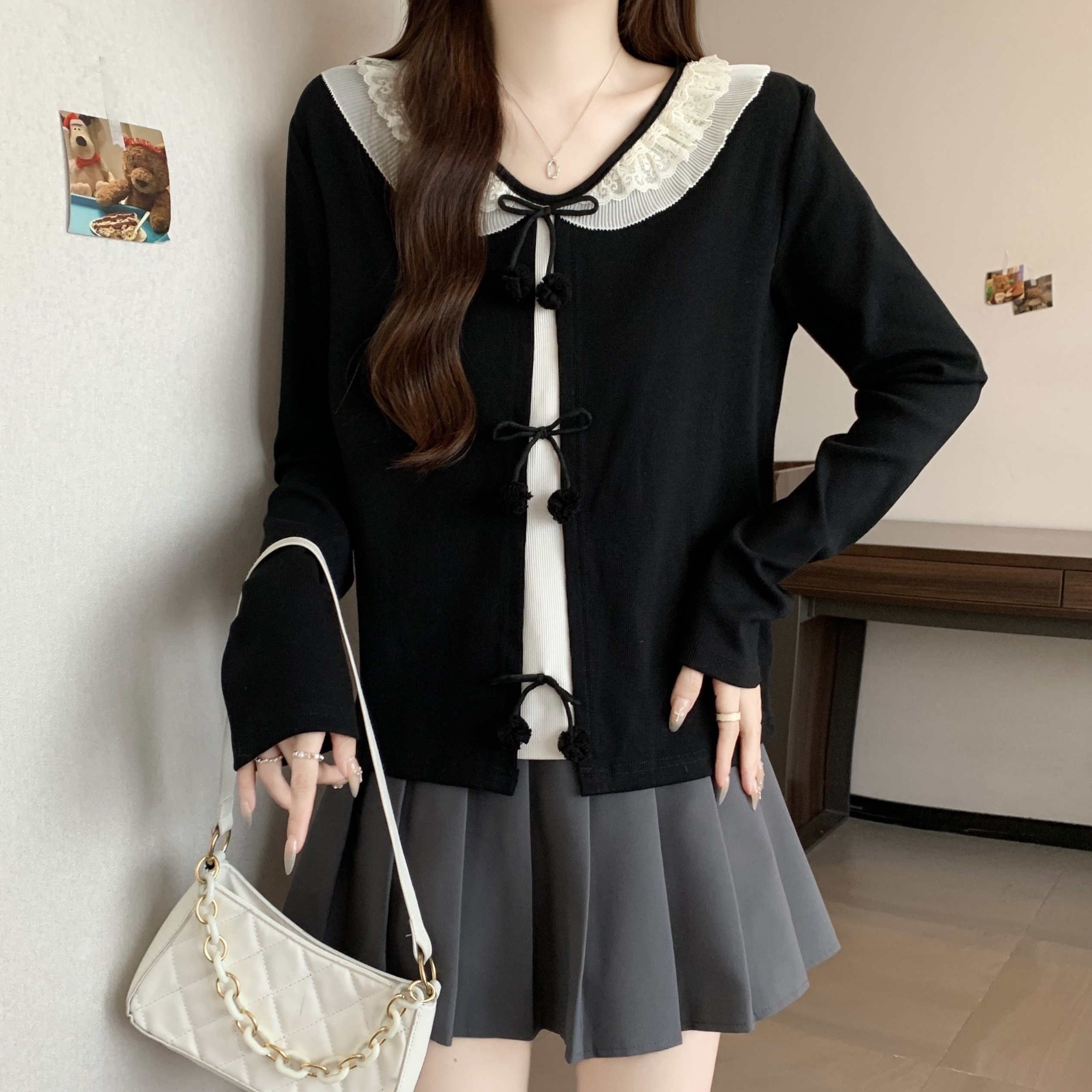 大码女装设计感蝴蝶结长袖针织衫秋季新款胖mm打底内搭假两件上衣,淘宝优惠券,粉丝福利购,淘宝优惠卷