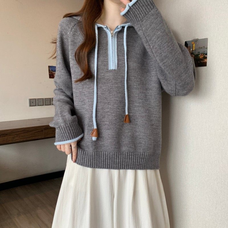 大码女装2025秋冬新款过年红撞色连帽半拉链长袖套头插肩袖毛衣潮,淘宝优惠券,粉丝福利购,淘宝优惠卷