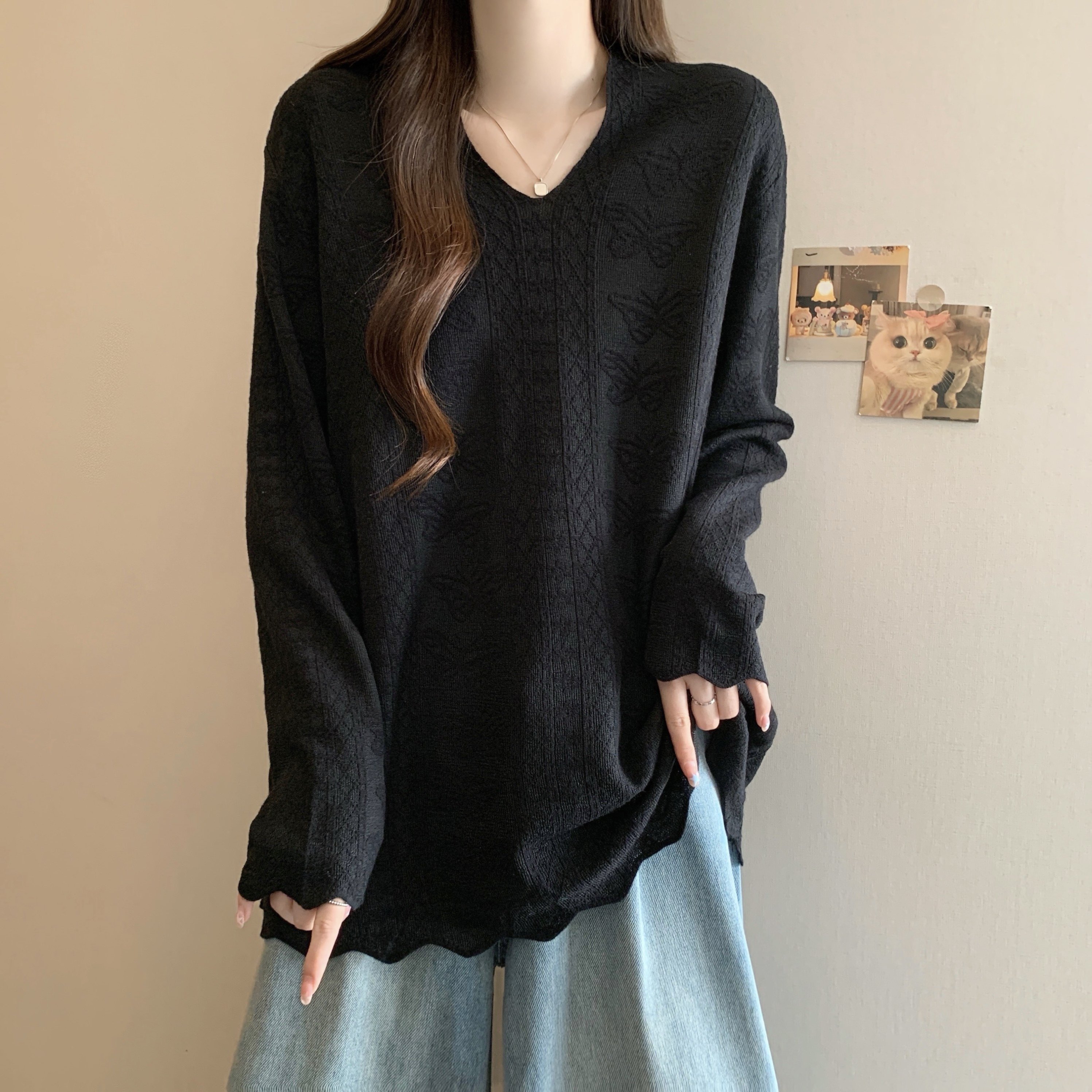 大码女装2025秋冬新款中长款蕾丝衫女胖MMV领宽松百搭长袖打底衫,淘宝优惠券,粉丝福利购,淘宝优惠卷