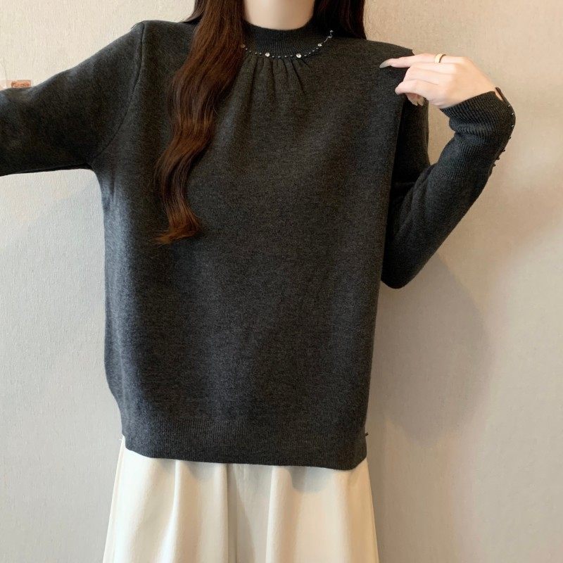 大码女装2025秋冬新款中领重工钉钻加绒长袖上衣打底针织衫毛衣潮,淘宝优惠券,粉丝福利购,淘宝优惠卷