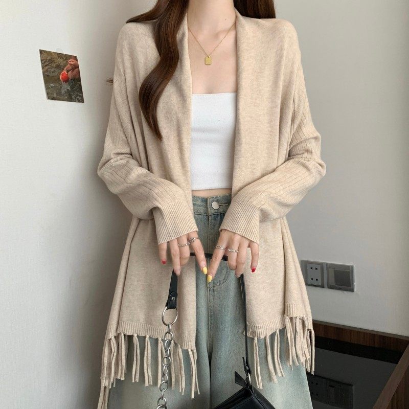 大码女装2025秋季新款时尚设计感流苏下摆长袖开衫两穿上衣毛衣潮,淘宝优惠券,粉丝福利购,淘宝优惠卷