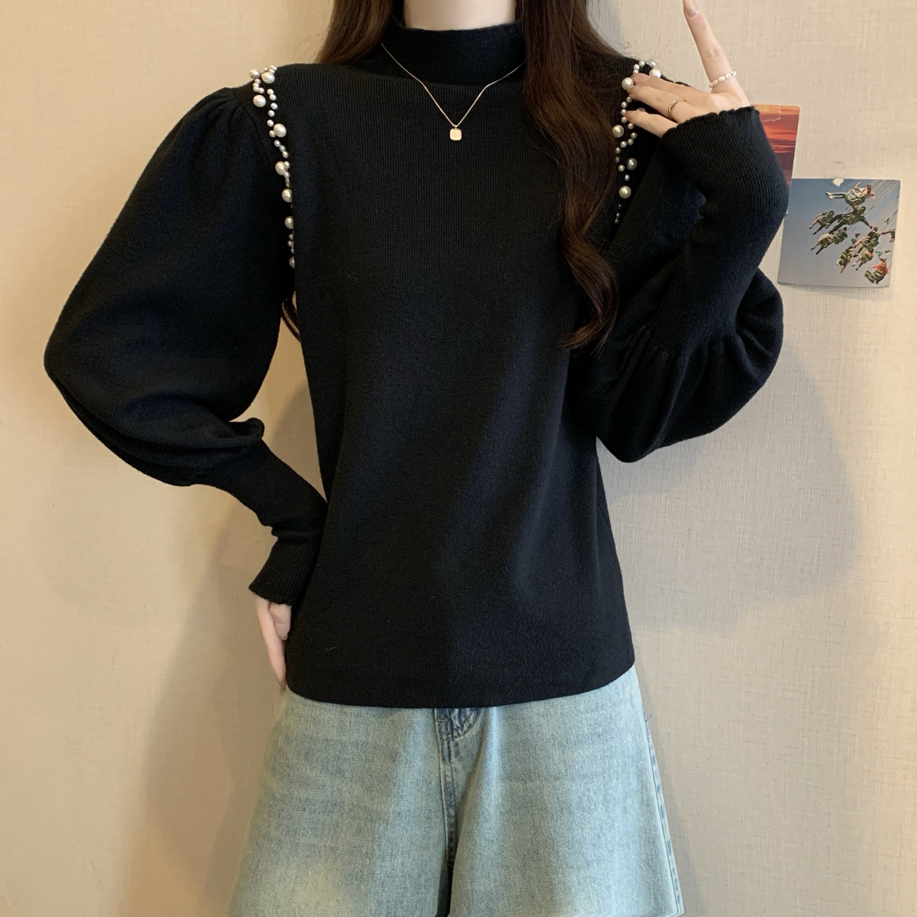 大码女装2025秋冬新款半高领毛衣胖MM百搭上衣钉珠内搭长袖打底衫,淘宝优惠券,粉丝福利购,淘宝优惠卷