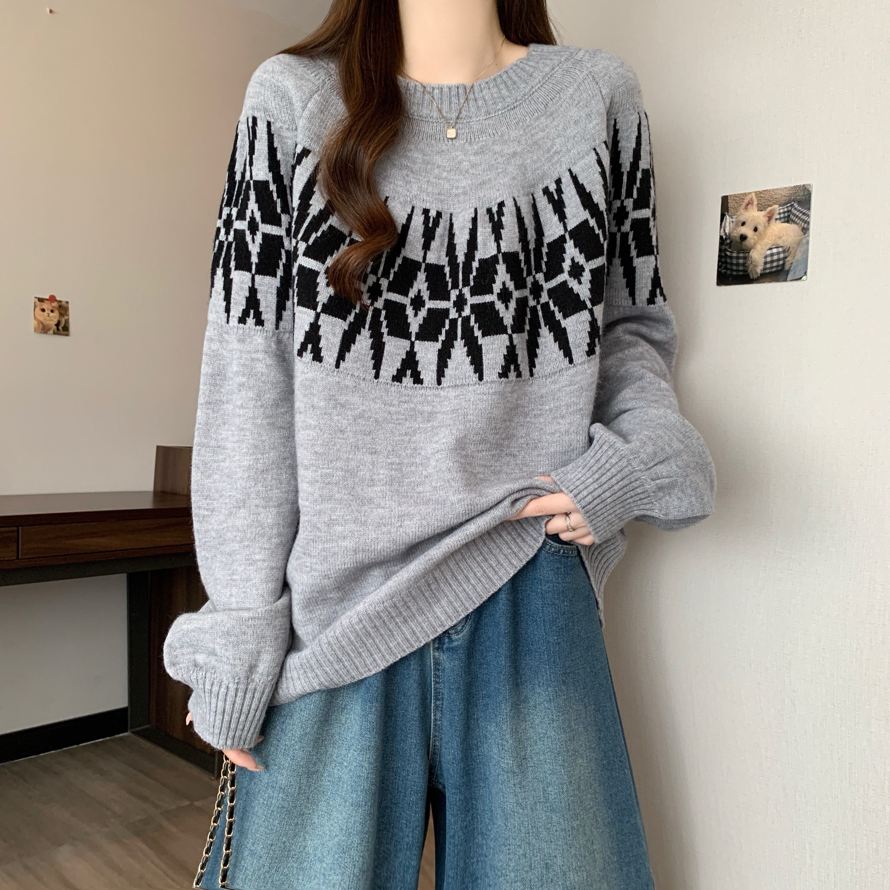 大码女装2025秋冬新款慵懒风软糯长袖毛衣胖MM提花套头打底针织衫,淘宝优惠券,粉丝福利购,淘宝优惠卷