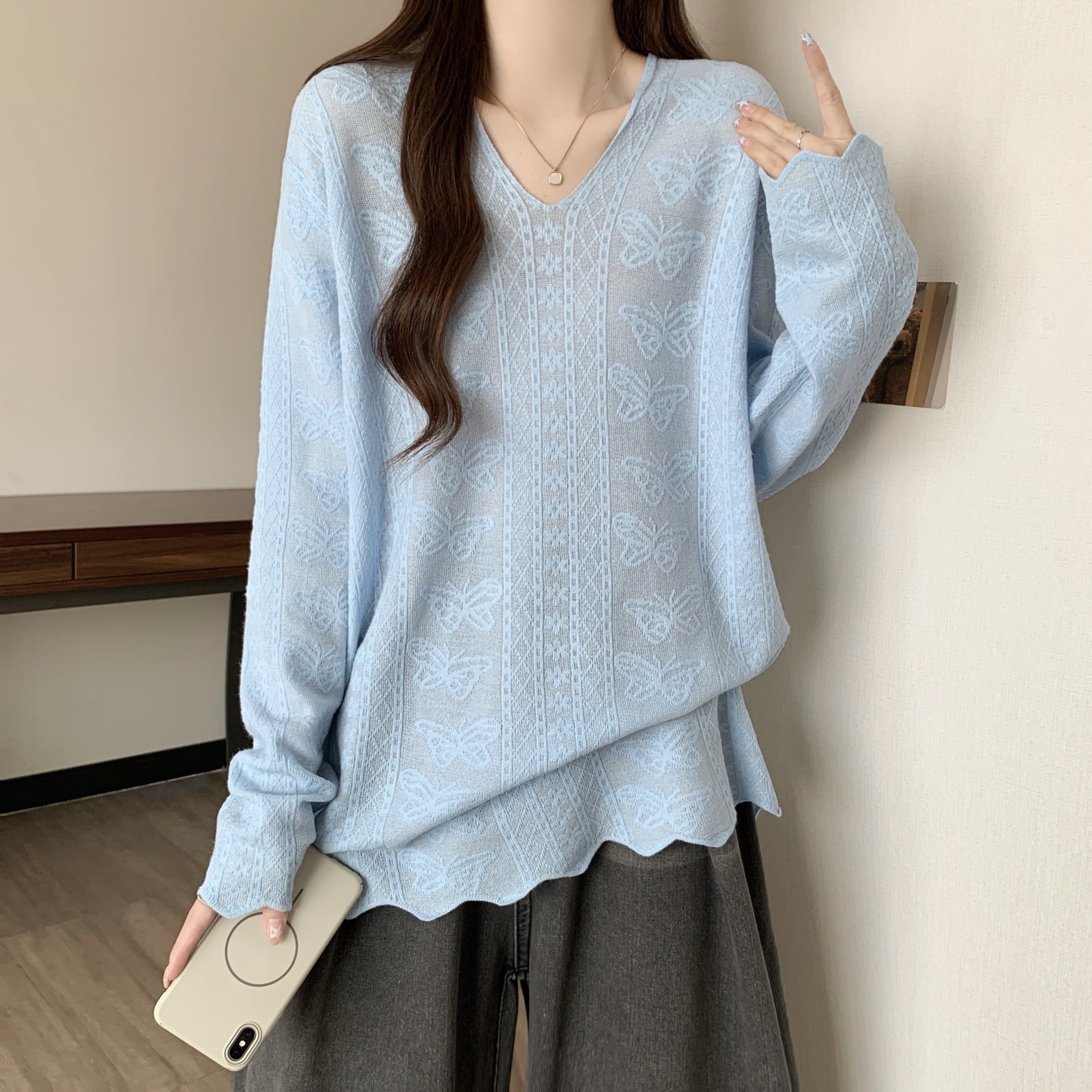 大码女装2025秋冬新款中长款蕾丝衫女胖MMV领宽松百搭长袖打底衫,淘宝优惠券,粉丝福利购,淘宝优惠卷