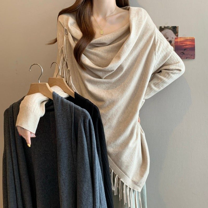 大码女装2025秋季新款时尚设计感流苏下摆长袖开衫两穿上衣毛衣潮,淘宝优惠券,粉丝福利购,淘宝优惠卷