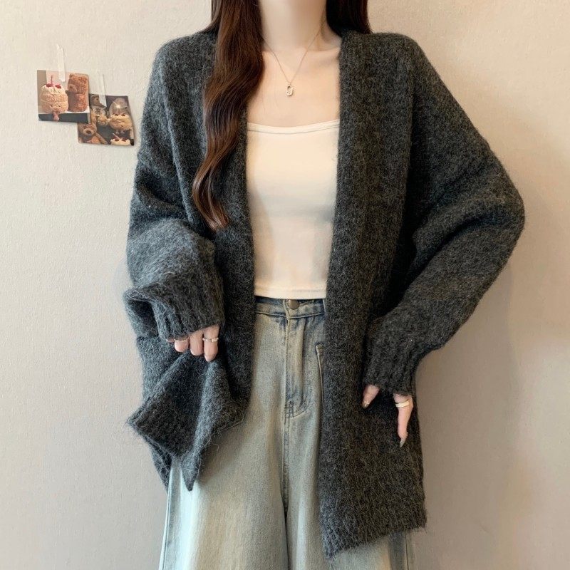 大码女装2025秋冬新款时尚百搭简约宽松落肩袖开衫长袖上衣毛衣潮,淘宝优惠券,粉丝福利购,淘宝优惠卷