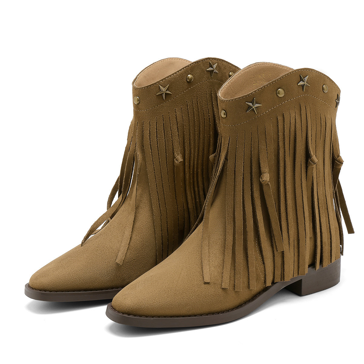 St&Sat/星期六秋冬铆钉流苏西部牛仔靴尖头厚底短靴女SSD4116C3U,淘宝优惠券,粉丝福利购,淘宝优惠卷