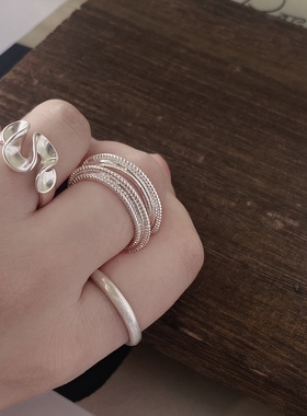 上新9折 法式复古做旧银色戒指女小众设计感食指戒开口戒指环可调