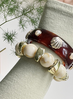 复古风贝壳珍珠圆形亚克力手镯