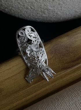 镀银国风新中式夸张可调流苏戒指