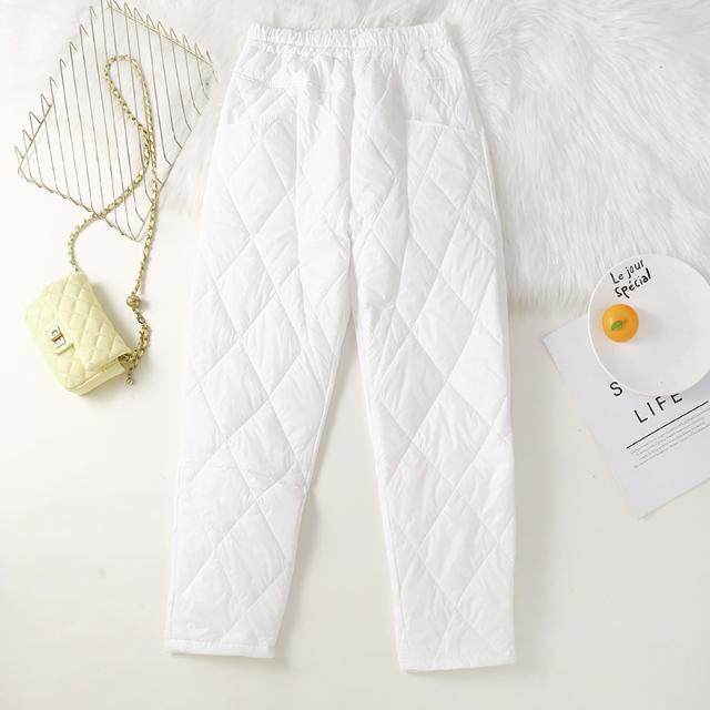 出口韩国外贸单冬季新款轻薄保暖菱形图案时尚休闲哈伦羽绒棉裤女,淘宝优惠券,粉丝福利购,淘宝优惠卷