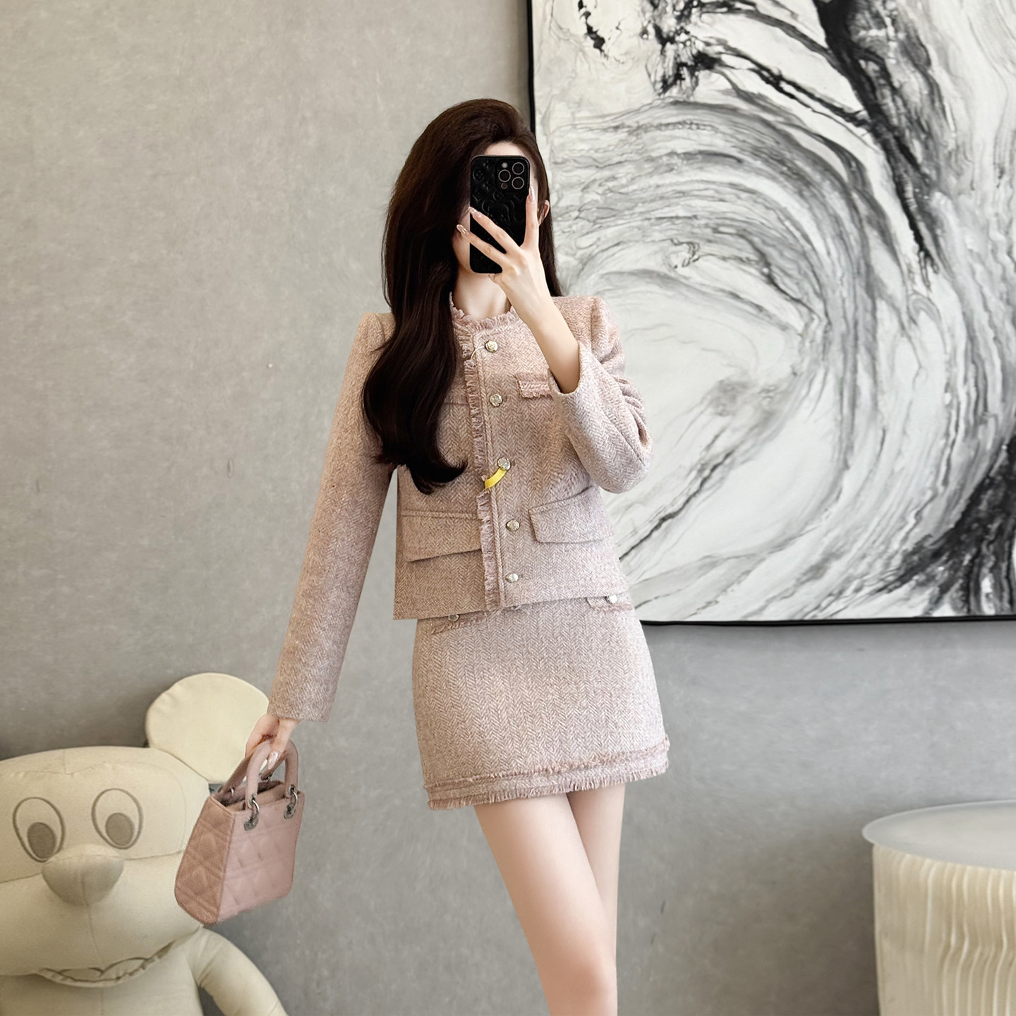 名媛小香风套装女秋冬季新款流苏短外套半身裙洋气高级感两件套,淘宝优惠券,粉丝福利购,淘宝优惠卷