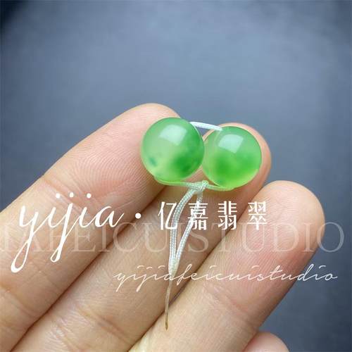 天然A货翡翠阳绿色圆珠子缅甸老坑冰种飘绿花单颗散珠DIY玉石配珠-图1