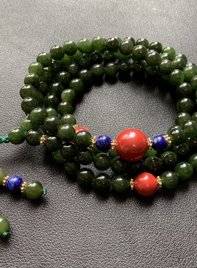 H014 和田玉碧玉苹果绿细腻油润金刚菩提念珠佛珠串珠项链手链