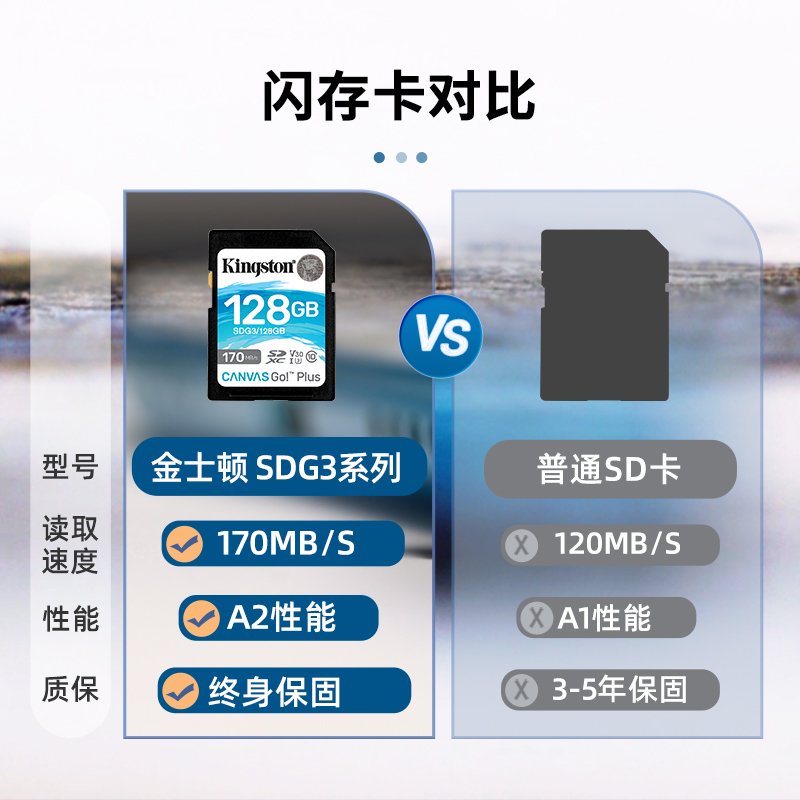 金士顿128g sd卡数码相机卡存储卡4K视频数码相机高速读取170MB/s