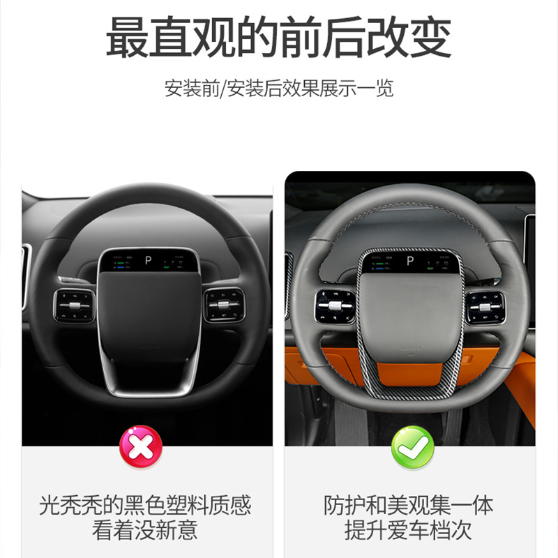 适用理想L6L7L8L9MEGA方向盘装饰框面板贴片桃木纹碳纤纹改装配件-图0