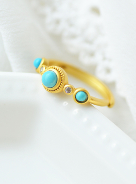 简单款天然绿松石镀金哑光戒指