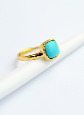 原矿天然绿松石美松镀金开口戒指