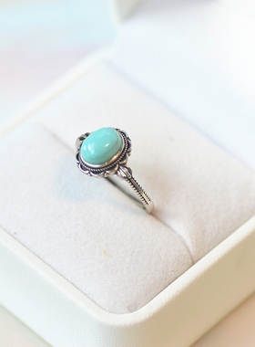天然原矿绿松石淡雅小巧戒指S925
