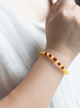 天然蜜蜡手串女士鸡油黄色琥珀原石宝石盘玩轻奢小众精致手链闺蜜