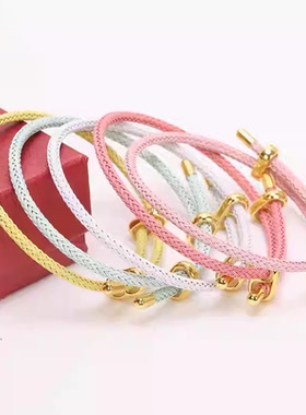 3MM马克龙色系钢丝手绳防水本命年红绳女手链珠穿大孔黄金可调节