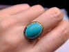 Hubei Shiyan natural raw ore high porcelain non-optimized turquoise 18K gold cabochon ring for women is stylish and fashionable