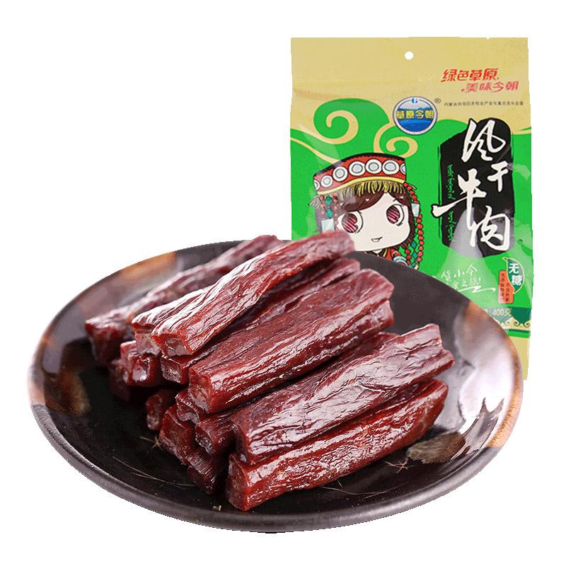 草原今朝 牛肉干内蒙古特产 手撕风干牛肉干 独立小包装400g - 图0