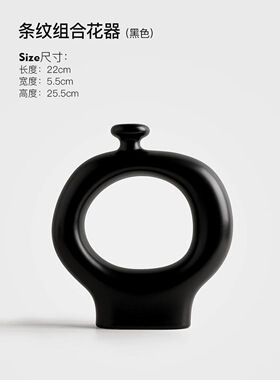 创意中古风黑白条纹异形花瓶摆件客厅插花器电视柜玄关装饰品高档