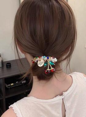 韩国水钻彩色水晶手链两用发圈头绳闺蜜发绳樱桃皮筋扎马尾头饰女