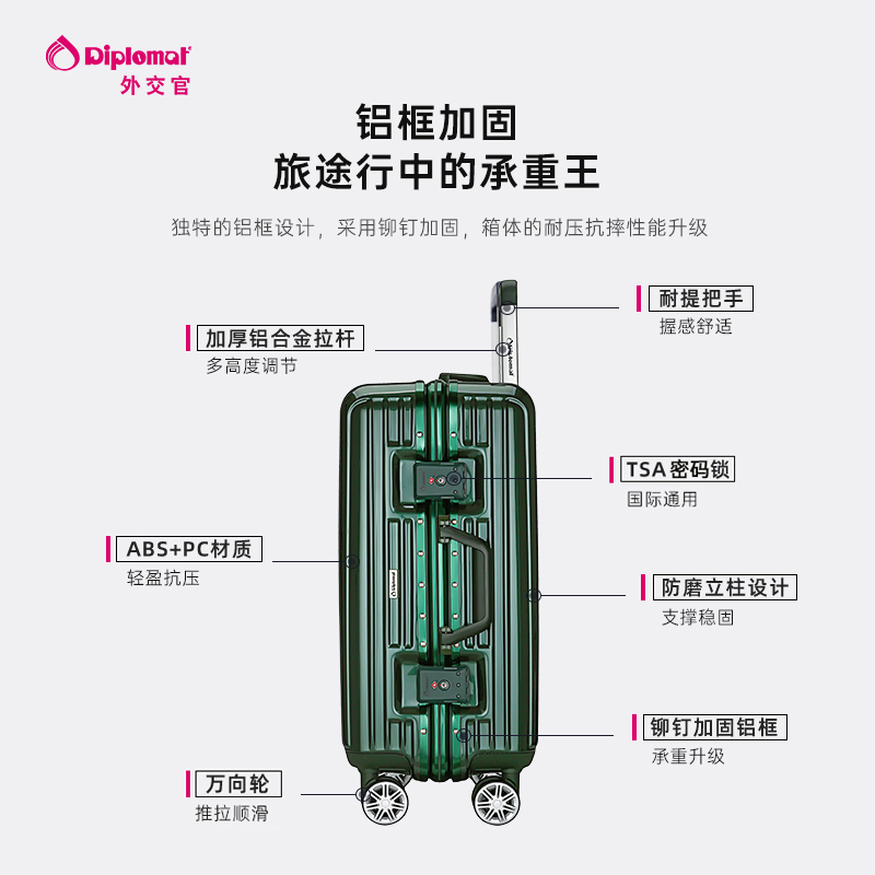 diplomat外交官拉杆箱行李箱铝框款流光箱20英寸旅行箱官方旗舰店