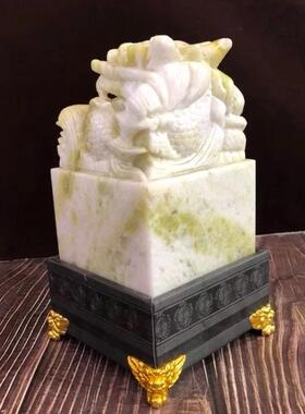 玉石龙头盘龙印章玉玺家居摆件