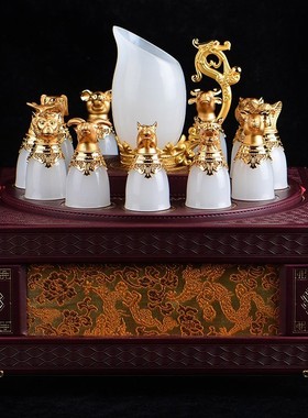 玉石十二生肖杯酒杯摆件