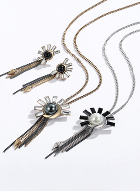 伊泰莲娜毛衣链女复古长链珍珠气质时尚枪色四季链晨光流淌系列