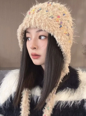 韩版彩色满天星针织帽子女秋冬保暖护耳包头雷锋帽显脸小毛线帽