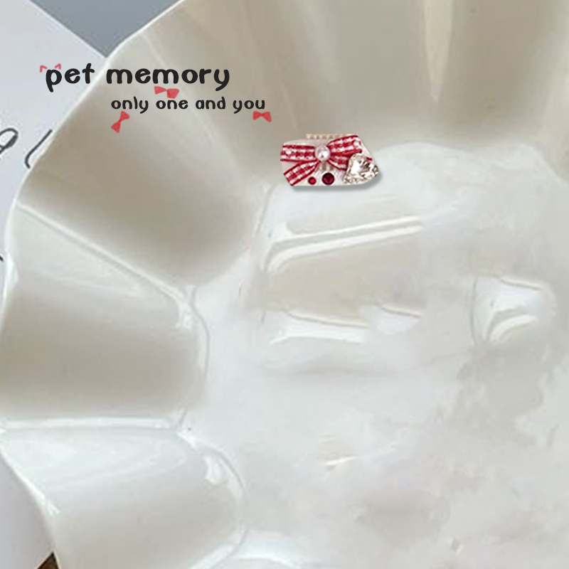 手工迷你碎发宠物bb夹蝴蝶结发夹红格猫咪约克夏马尔济斯比熊 - 图2