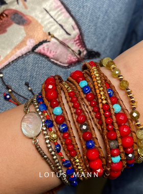 海竹珊瑚与蓝色系五圈自然银镀金