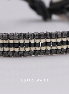 lotusmann3层灰色单圈天然皮绳