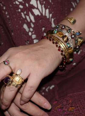 花朵紫泡芙.紫水晶 古董造型银镀金戒指 二月生辰