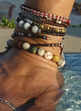 手工银金刚结印花多色编织手链手绳红绳路塔斯曼小众设计