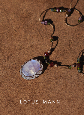 藤蔓限量月光石.发晶钛晶.恋人石与尖晶石编绳项链